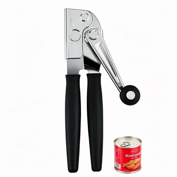 Can Opener – Stainless Steel Manual Heavy Duty Premium Hand Held with Bottle Ergonomic Non-Slip Grip Food Grade Crank Industrial Opener,Black,Large Folding