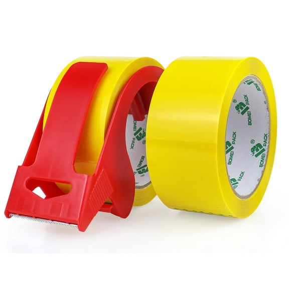 Bomei Pack Yellow Packing Tape with Dispenser, 2 Refill Rolls, 1.88 Inch x 55 Yards