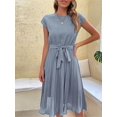 thumbnail image 4 of Women's A-Line High Waist Knee Length Pleated Dress Short Sleeves Solid Color, 4 of 9