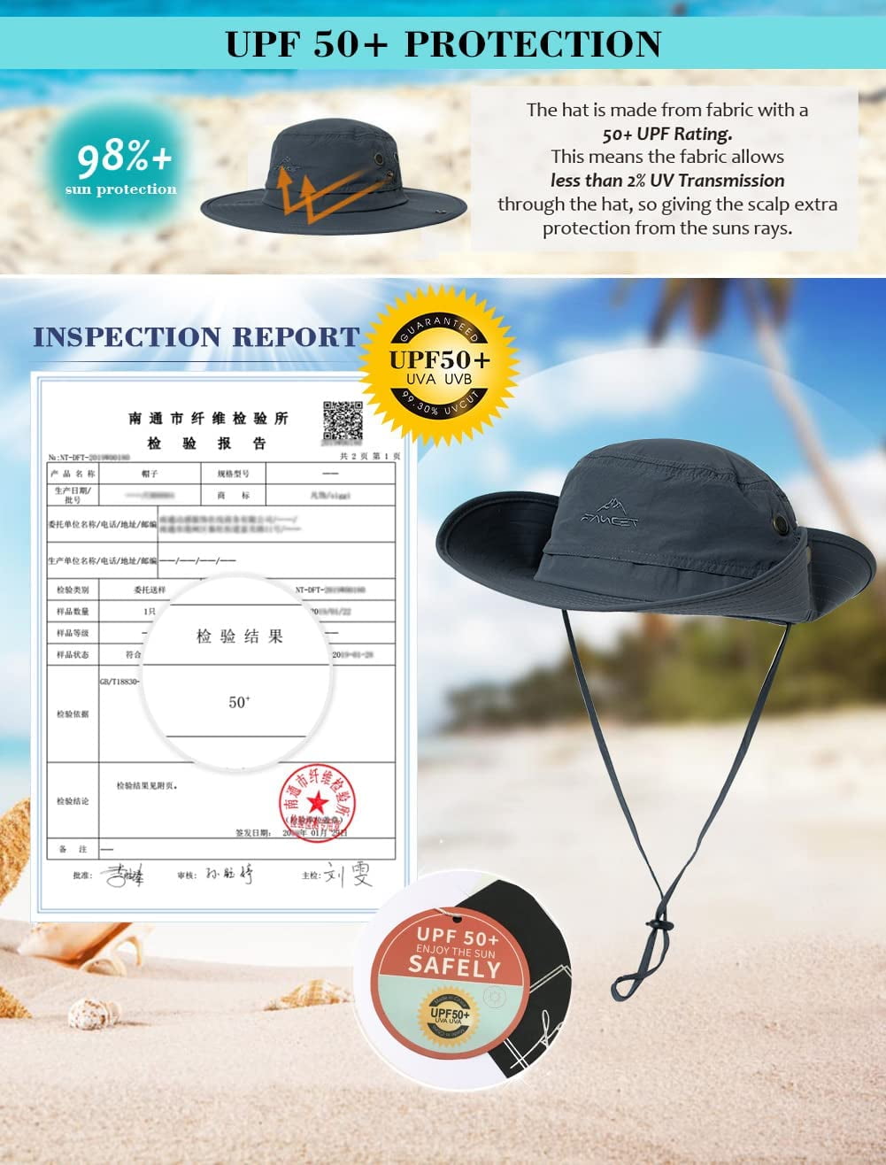 TOP-EX Oversize XL XXL Large Waterproof UPF 50+ Wide Brim Mens Sun Safari Fishing Hiking Hat with Chin Strap Dark Grey Large