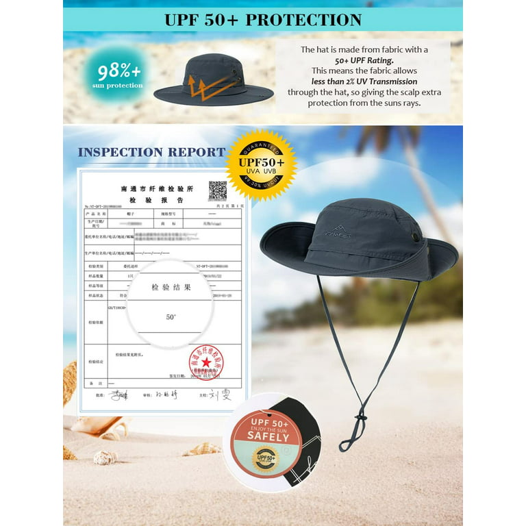 TOP-EX Oversize XL XXL Large Waterproof UPF 50+ Wide Brim Mens Sun Safari  Fishing Hiking Hat with Chin Strap Dark Grey Large