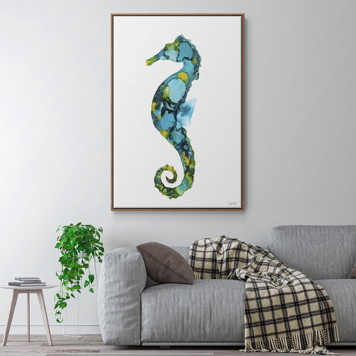 Seahorse Framed Premium Gallery Wrapped Canvas - Ready to Hang - 17 x 25 - Walnut Floating Frame