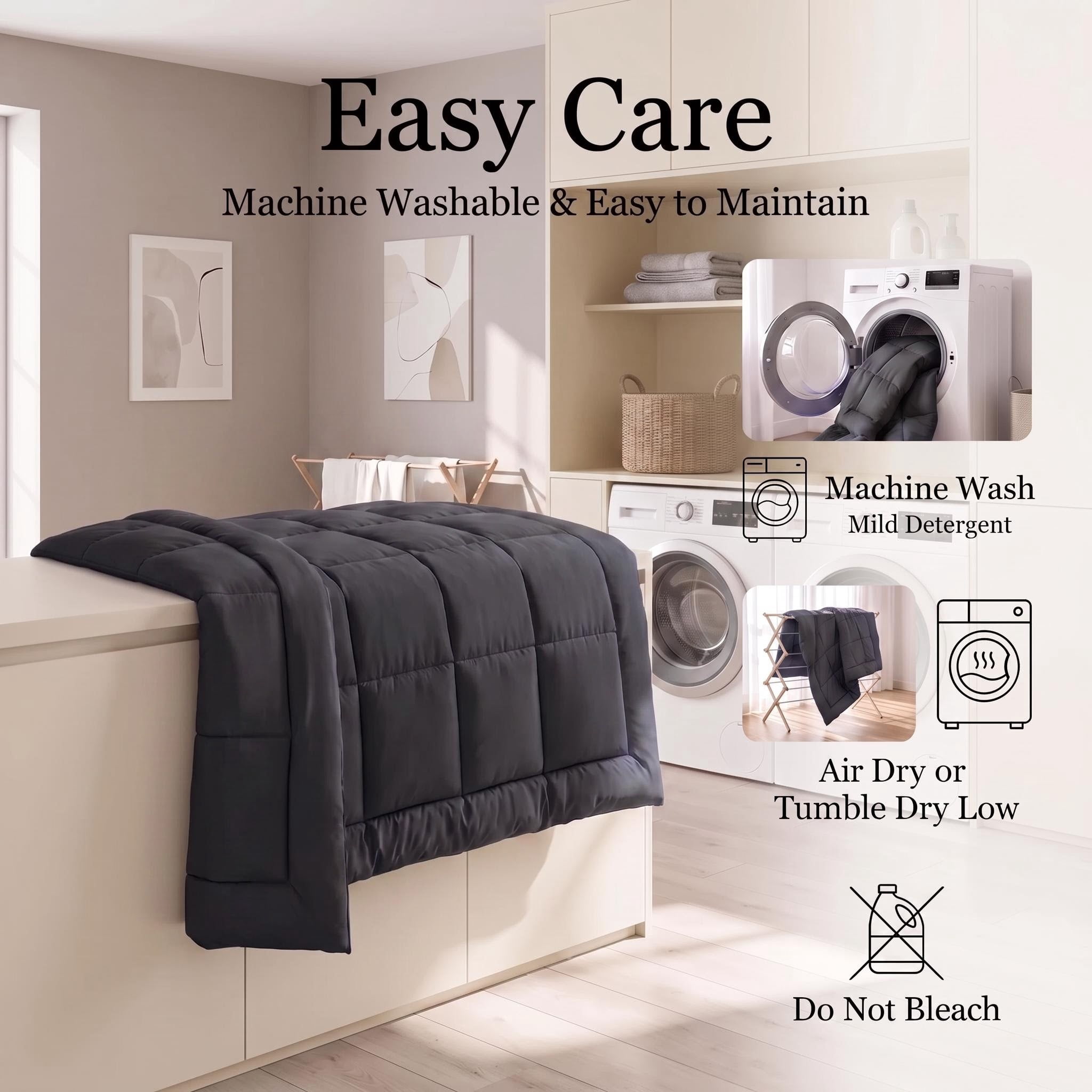 KINMEROOM Queen Size 3-Piece All-Season Down Alternative Comforter Set Deep Black (Comforter and Pillowcase Bedding Set)