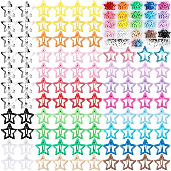 BZCOE 104Pcs Star Hair Clips, Cute Hair Barrettes for Girls Women | 1.18 Inch Colorful Snap Hair Clips with Storage Case, Y2K Style Star Hair Accessories Star Barrettes
