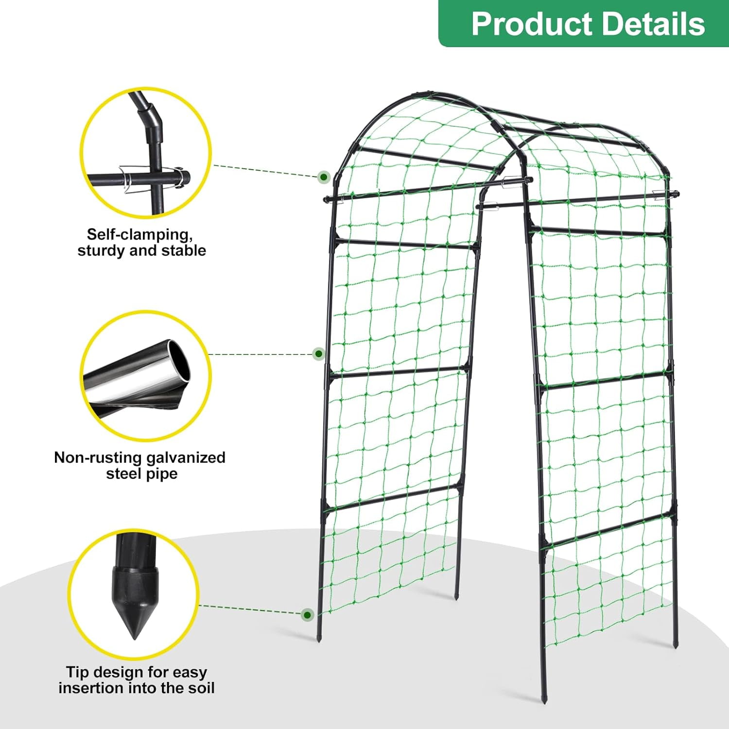 Garden Arch Trellis for Climbing Plants Outdoor, 6.7ft Tall Black Steel Plant Support for Cucumbers Tomatoes Vines