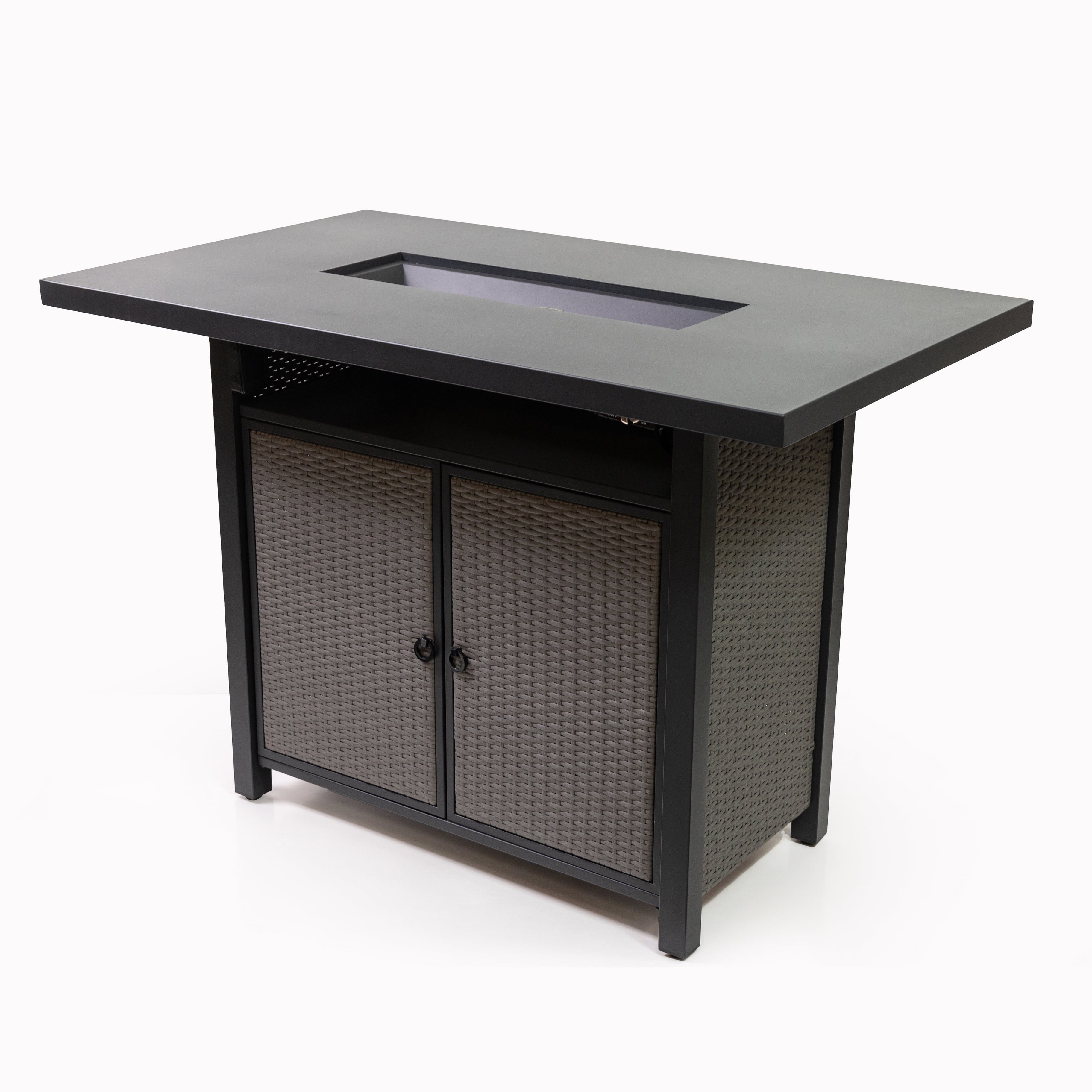 Deko Living  55 Inch Rectangular Outdoor Propane Gas Fire Pit Barstool Table 40,000 BTU with Glass Bead Filler