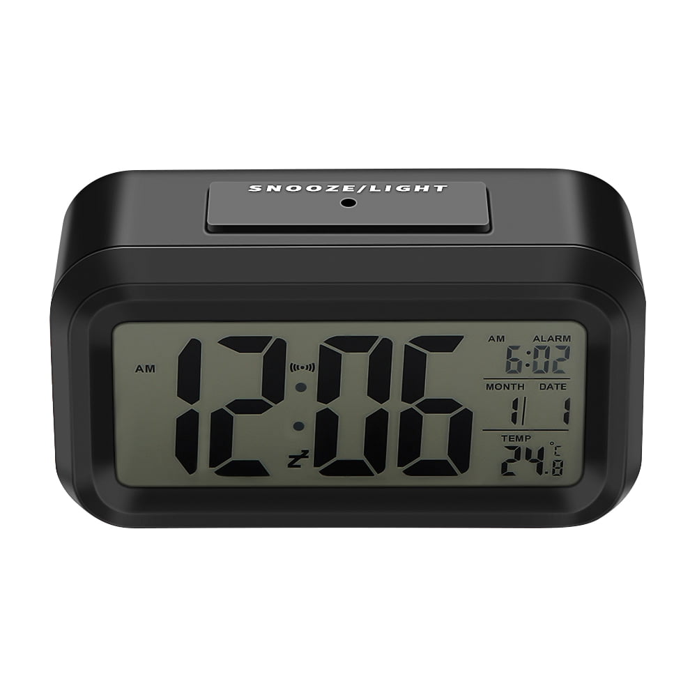 Houkiper Digital LED Bedside Clock Black Large Screen Electronic Alarm Clock Calendar Temperature Display Desk Clocks 
