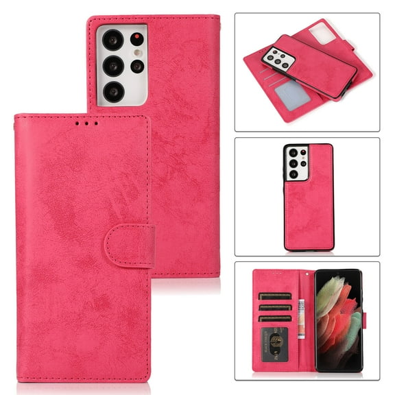 For Samsung Galaxy S22 Ultra Removable Magnetic Flip Leather Wallet Card Case Cover