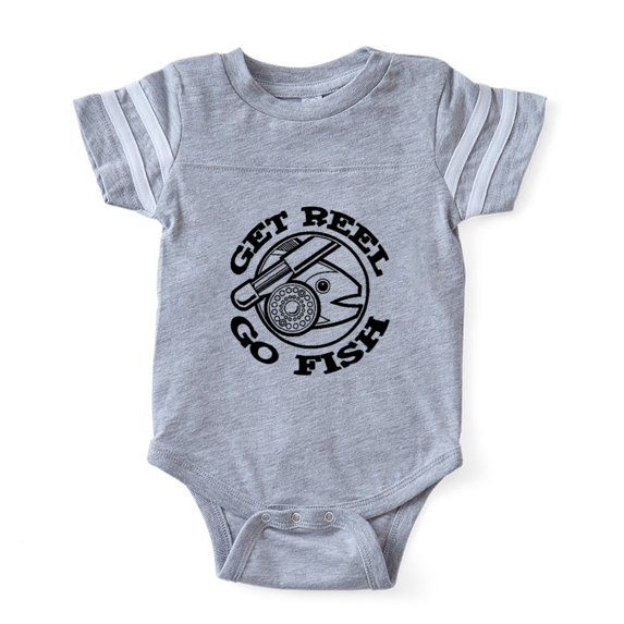 CafePress - FIN Get Reel Go Fish Black - Cute Infant Baby Football Bodysuit