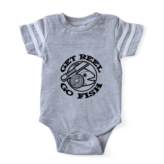 CafePress - FIN Get Reel Go Fish Black - Cute Infant Baby Football Bodysuit