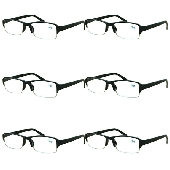 6 Packs Men Women Rectangular Half Frame Blue Light Blocking Reading Glasses Readers for Gaming Computer +4.00