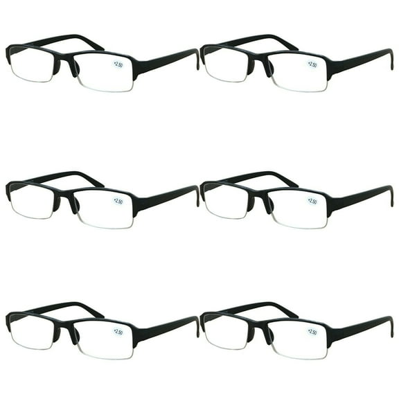 6 Packs Men Women Rectangular Half Frame Blue Light Blocking Reading Glasses Readers for Gaming Computer  1.00