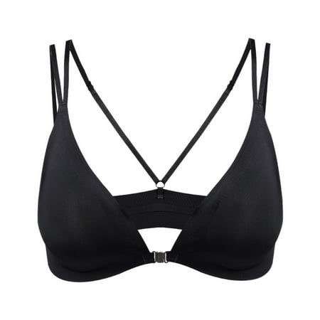 vigerkar Women s Front Closure Bras No Underwire Plunge V Neck Bra Low Cut Padded Bralettes Soft Comfy Seamless Everyday Bra Black  M