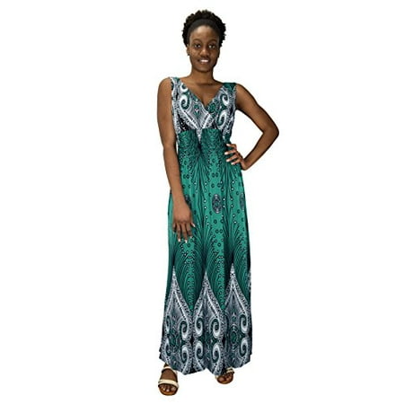 Print Surplice Dress - Peach Couture Womens Paisley Print Smocked Waist Surplice Bodice Tank Maxi Dress Boho Teal Medium