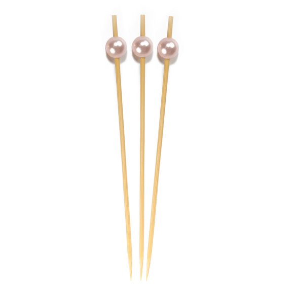 BambooMN Brand - Pearl End Bamboo Picks 5.9" (15cm) - 100 pcs - Pink