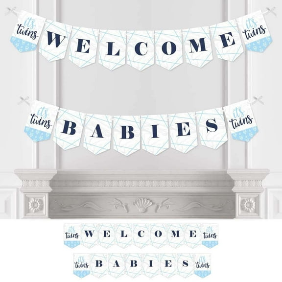 Big Dot of Happiness It's Twin Boys - Blue Twins Baby Shower Bunting Banner - Party Decorations - Welcome Babies
