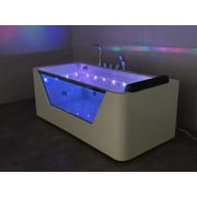 67 Luxury Whirlpool Bathtub with Panoramic Glass Window | 7 Hydro-Massage Jets, Waterfall Faucet & LED Chromatherapy | 1HP 750W Motor, Acrylic Spa Jetted Tub (110V) –Middle Drain