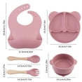 thumbnail image 2 of Silicone Baby Feeding Set, Food Grade Silicone Suction Bowl, Divided Suction Plates, Bib, Spoons Set, Toddlers Self Feeding Supplies Set - Rose Red, 2 of 6