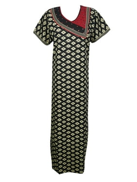 Mogul Womens Cotton Caftan Cap Sleeves Printed Comfy Sleepwear Nightdress Evening House Dress Summer Fashion Maxi Kaftan