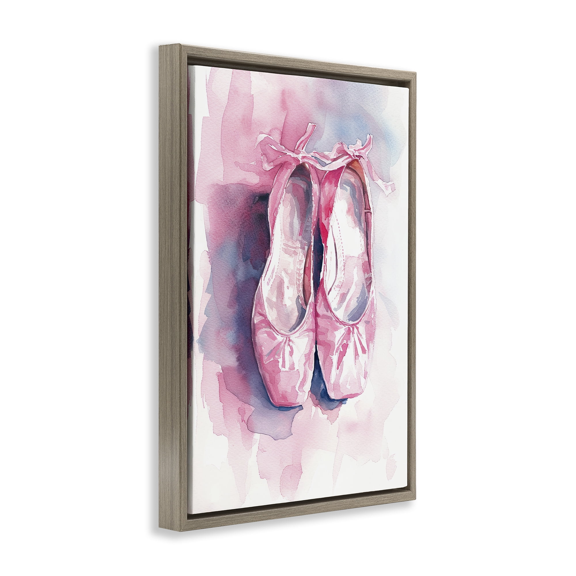 Stupell Industries Blush Ballet Slippers Brown Framed Floater Canvas Wall Art, design by Ray Powers