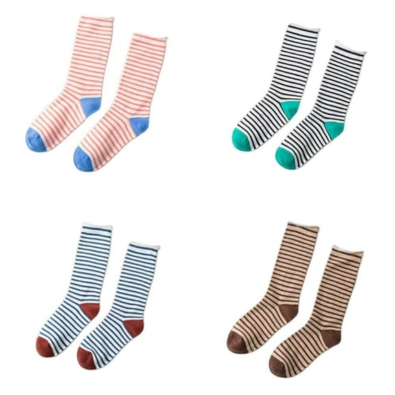 BH-JJSMGS Cute Multi Colored Stripe Crew Socks For Women, Size 5-8, Pack of 4