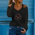 thumbnail image 2 of Womens Casual Fall Tops V Neck Printed Long Sleeve Cold Shoulder Pullover Sweatshirt Blouses Ladies Tops, 2 of 5