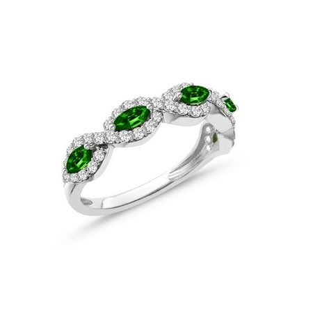 0.91 Carat Genuine Chrome Diopside & White Topaz Band in Sterling Silver