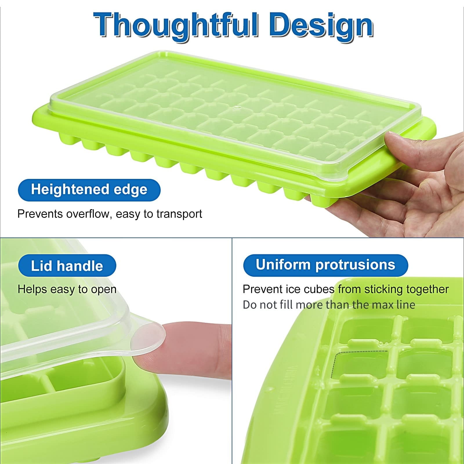 GAIORD Ice Cube Trays,Ice Tray Food Grade Flexible Silicone Ice Cube Tray  Molds with Lids, Easy Release Ice Trays Make 63 Ice Cube, Stackable