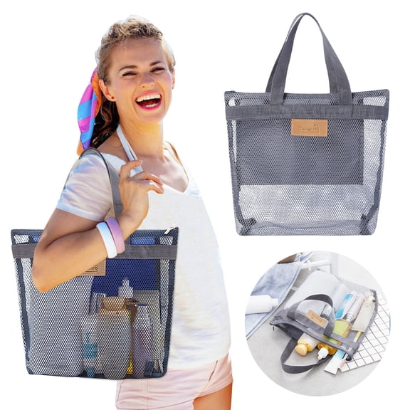 Kabnic Mesh Shower Caddy Bag, Portable Hanging Toiletry and Bath Organizer with Zipper for Travel, Gym, Swimming, Camping, College Dorms, and Beach