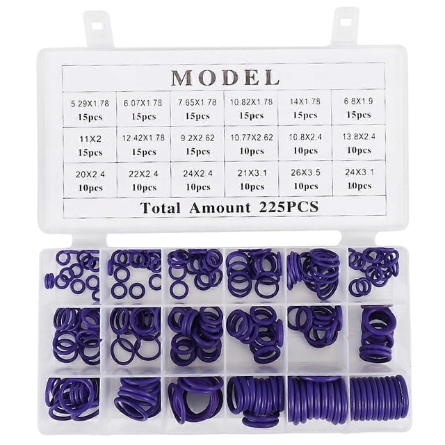225Pcs Seal O-Ring R22 R134A Air Conditioning O-Ring Rubber Washer Assortment Pl Car Accessories