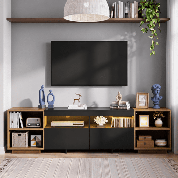 Homall 70'' TV Stand for TVs up to 75'', Entertainment Center with RGB LED Lights & Power Outlets, TV Stand with 2 Drawers, Adjustable Shelves, Modern Media Console for Living Room