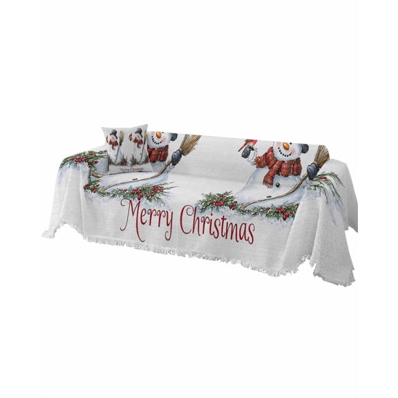 Christmas Snowman Sofa Covers for 3 Cushion Couch, Washable Sectional & L Shape Couch Covers for Dogs/Cats/Kids, Xmas Botanical Berry Snowflake Rustic Non Slip Sofa Slipcover Futon Cover 71''x150''