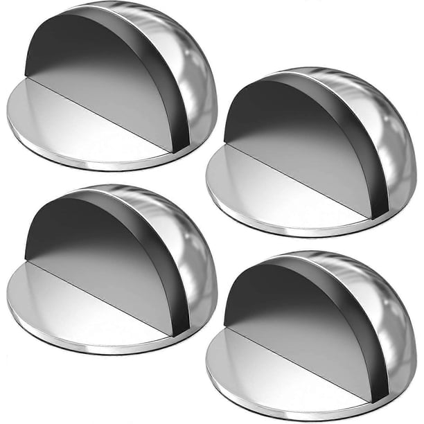 Set of 4 Door Stops, Stainless Steel Door Stops and Stoppers with Rubber Bumpers, Door Stops to Protect Doors, Walls and Furniture (Silver)