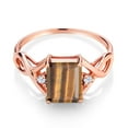thumbnail image 2 of Gem Stone King 2.06 Ct Emerald Cut Brown Tiger Eye 18K Rose Gold Plated Silver Ring, 2 of 5
