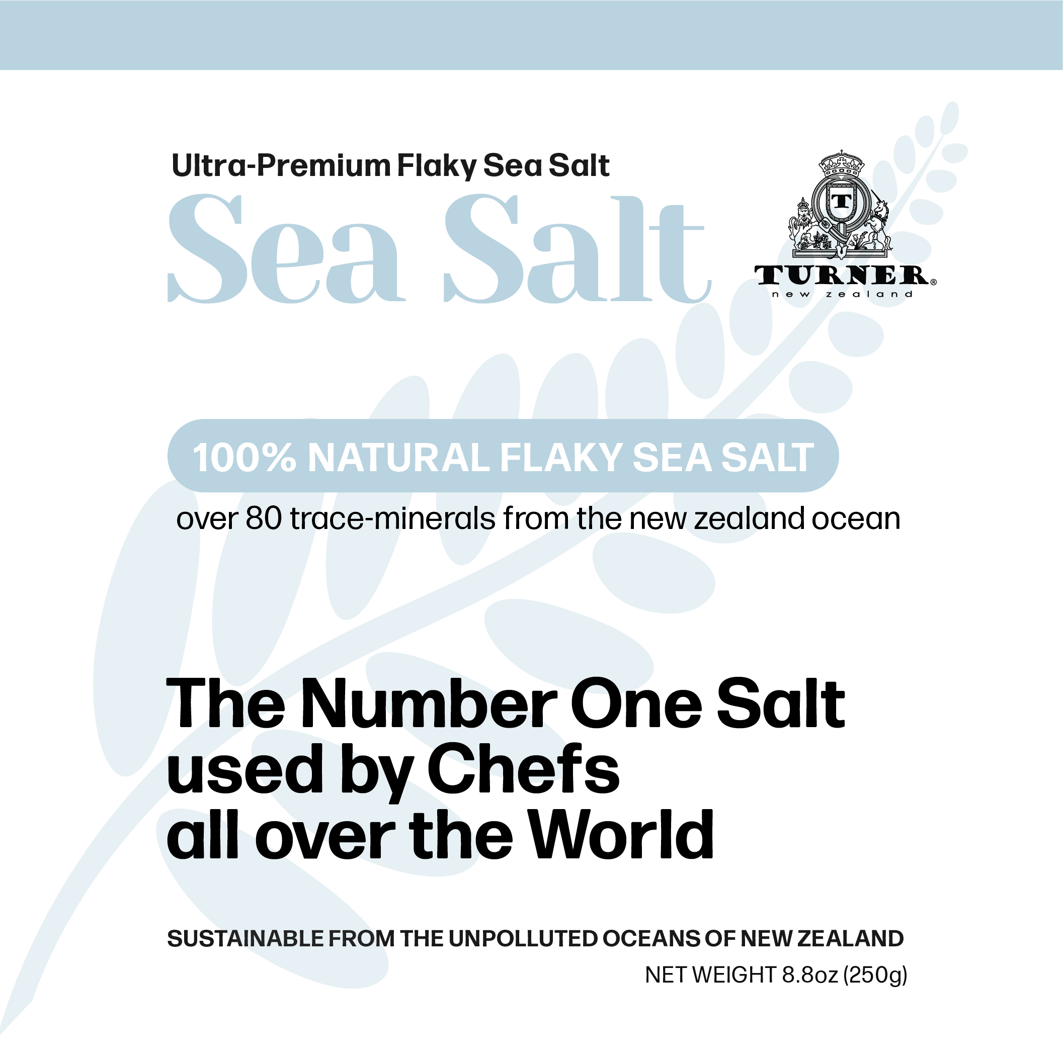 TURNER All-Natural and Premium New Zealand Mineral-Rich Flaky Sea Salt Unprocessed Kosher Flakes, 7.4Oz / 210gm