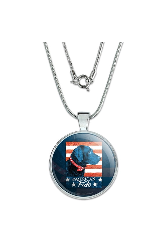 American Fido American USA Flag Lab Dog 1" Pendant with Sterling Silver Plated Chain