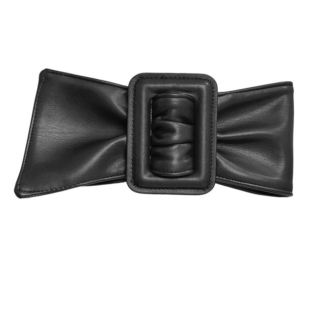 Cinturón ancho Corsé con banda de cuero de PU con hebilla Pretina elegante de color sólido Negro Yuyangstore cinturón ancho
