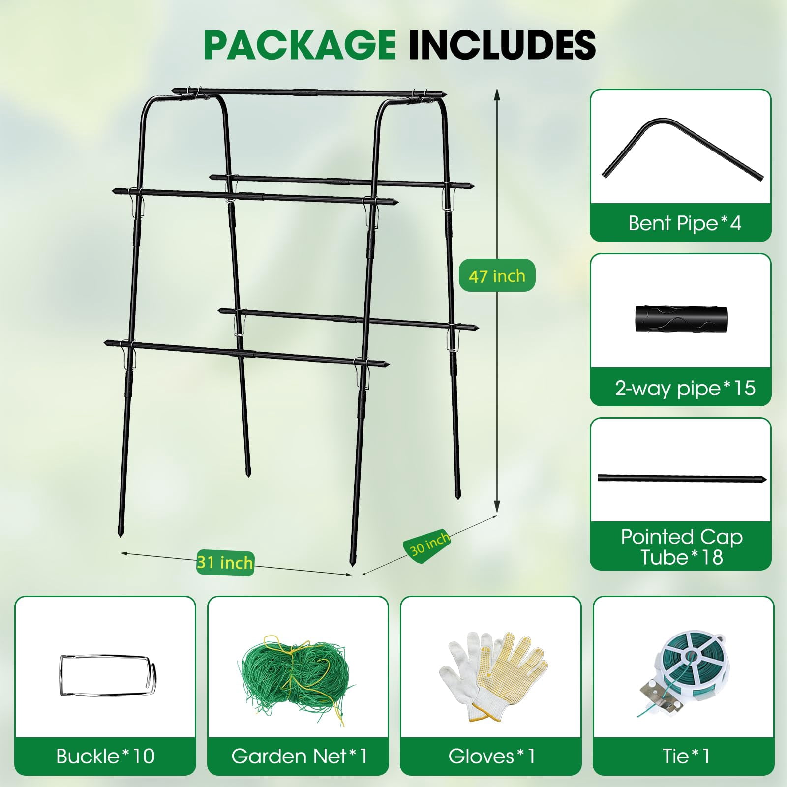 Cucumber Trellis For Raised Bed And Garden  47" H X 31" W U-shaped Metal Climbing Plants With Nylon Netting Vegetable Support Frame