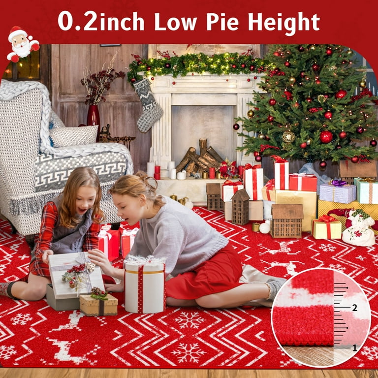 PureCozy Christmas Rug 3x5 Red Area Rug Entryway Indoor Washable Carpet  Xmas Decor Accent Area Rug Bedroom Holiday Throw Rug Non Slip Low Pile  Living