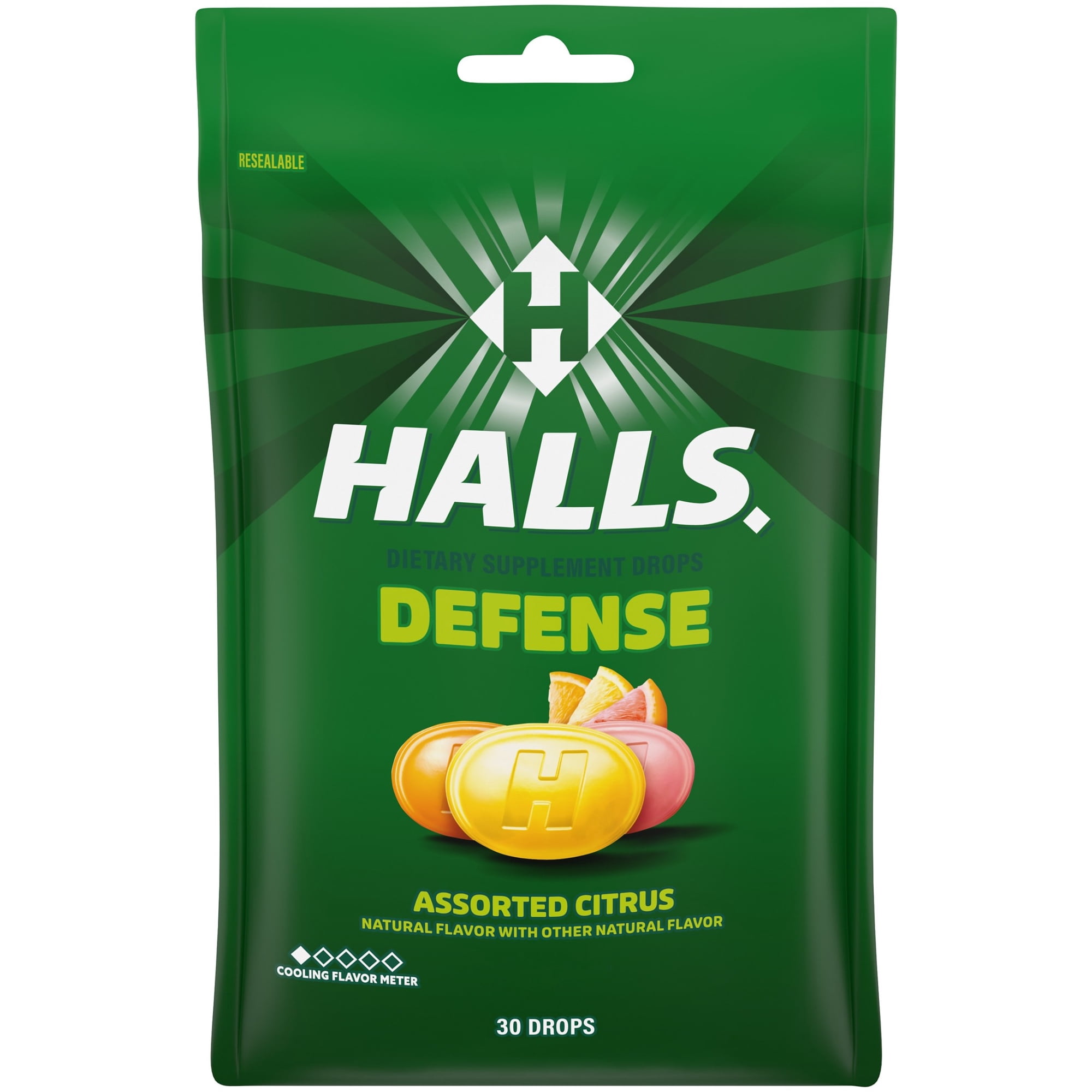 HALLS Defense Assorted Citrus Throat Drops, Vitamin C Dietary Supplements, 30 Drops