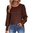 thumbnail image 2 of YUNAFFT Womens Tops Clearance, Women's Spring And Autumn Round Neck Loose Casual Bubble Sleeve Button Long Sleeve T-shirt Tops, 2 of 7