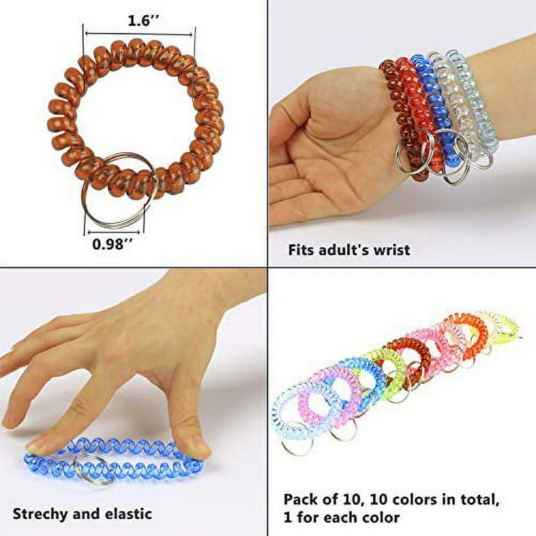 QMET Pack of 35 Stretchable Plastic Bracelet Wrist Coil Wrist Band Key Ring Chain Holder Tag (7 Colors Mixed)