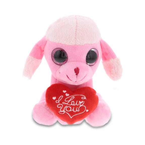 DolliBu I Love You Heart Big Eye Pink Poodle Plush - 6 inches