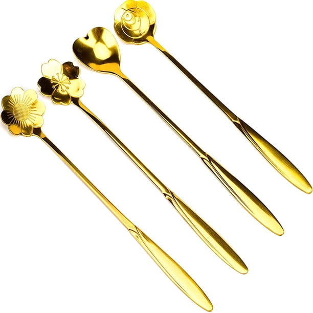 Cuchara de café creativa de acero inoxidable con forma de flor, cuchara para azúcar, cuchara para revolver, cuchara para mezclar, cuchara para revolver, cuchara para té, cuchara para té helado,