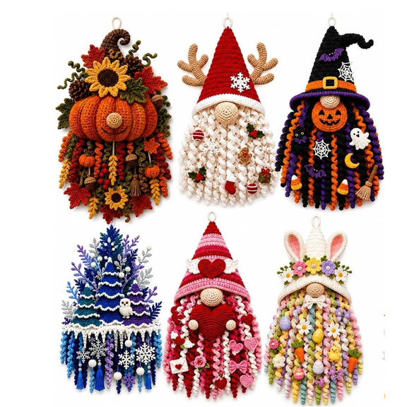 DIY Seasonal 3D Crochet Door Hanger Kit Collection – Complete Crochet Wreath Craft Set with Materials, Stress-Relief Handcraft, Seasonal Home Decor Gift for Adults,Red