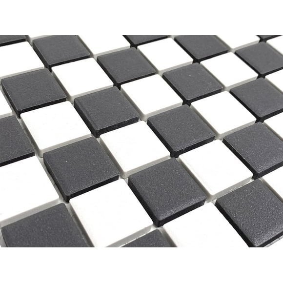 Black Greyish Charcoal & White Checkered Unglazed Porcelain 7/8 Inch Square Mosaic Tile for Bathroom Floors, Walls, Kitchen Backsplash and Pool (Not Peel and Stick) - Box of 5 Sheets
