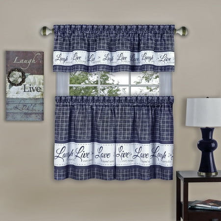 PowerSellerUSA Live, Laugh, Love 3-Piece Kitchen Curtains and Valance Set, High Quality Buffalo Plaid Curtains, Gingham Tier Pair and Valance, Stunning Farmhouse Kitchen Decor
