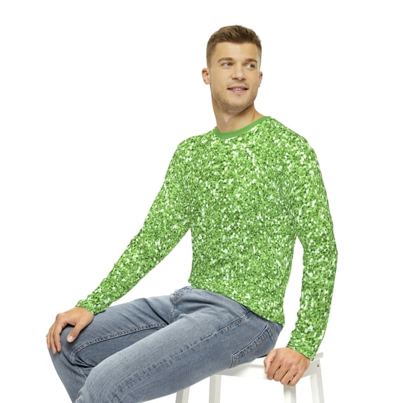 Abstract Tapered Sparkling Green Fashion Design Men's Long Sleeve AOP Shirt