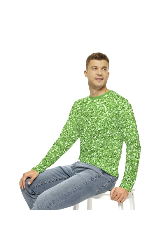 Abstract Tapered Sparkling Green Fashion Design Men's Long Sleeve AOP Shirt