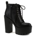 thumbnail image 2 of Soda Women Chunky Thick High Heels Ankle Boots Hidden Platform Lace Up Side Zipper Booties SETUP-S Black PU 8.5, 2 of 4